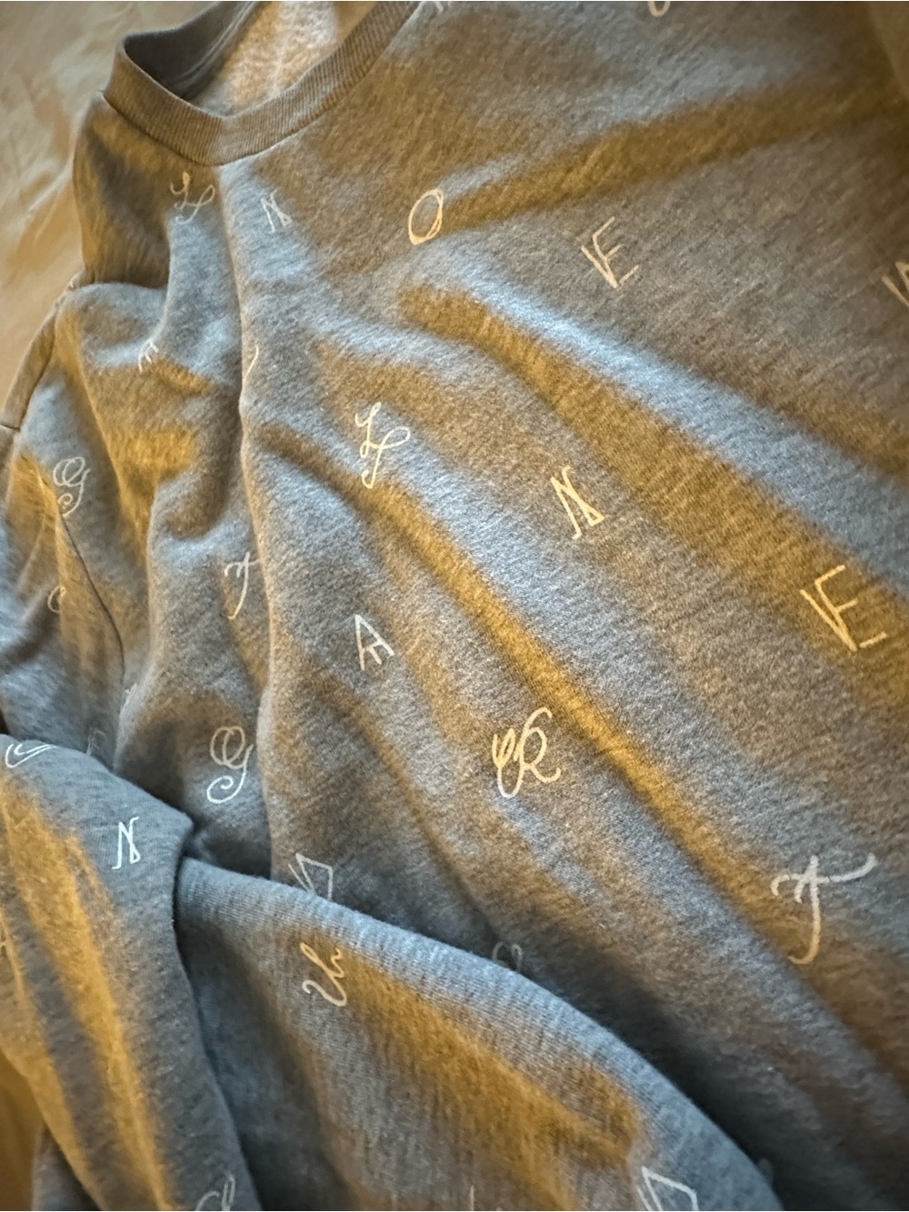 Divided Gray Crewneck Sweater with Script Print - Picture 6 of 6